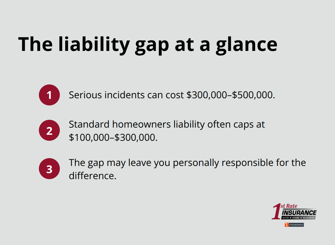 Quick view of incident costs versus standard homeowners liability limits and the resulting gap - Bothell excess liability insurance