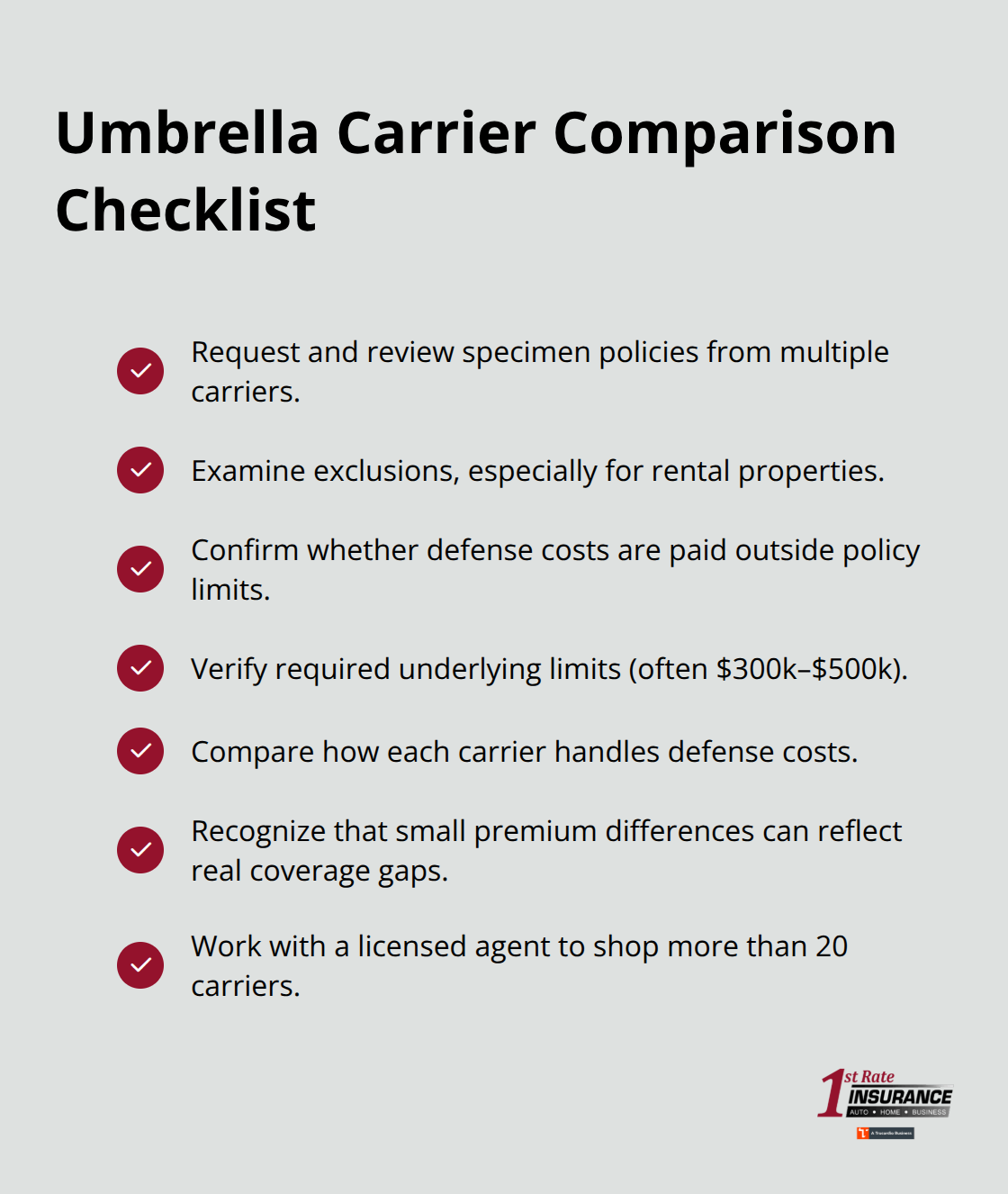 Checklist of factors to evaluate when selecting a U.S. personal umbrella insurer - High net worth umbrella