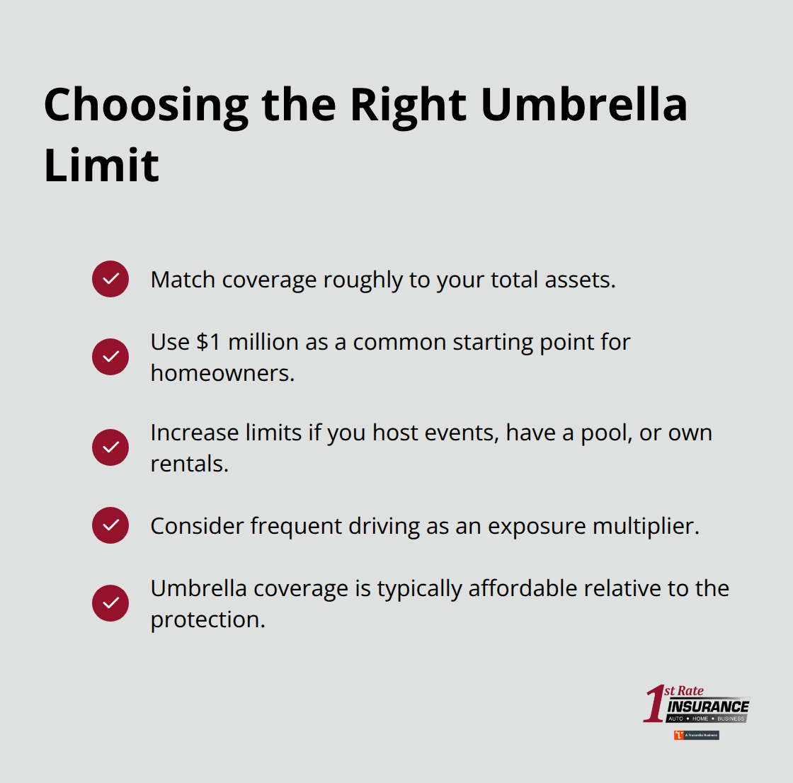 Checklist of factors to select umbrella insurance coverage in Washington